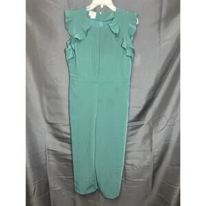 Women's Anthropologie dRA Pleated & Ruffled Jumpsuit Green Size L